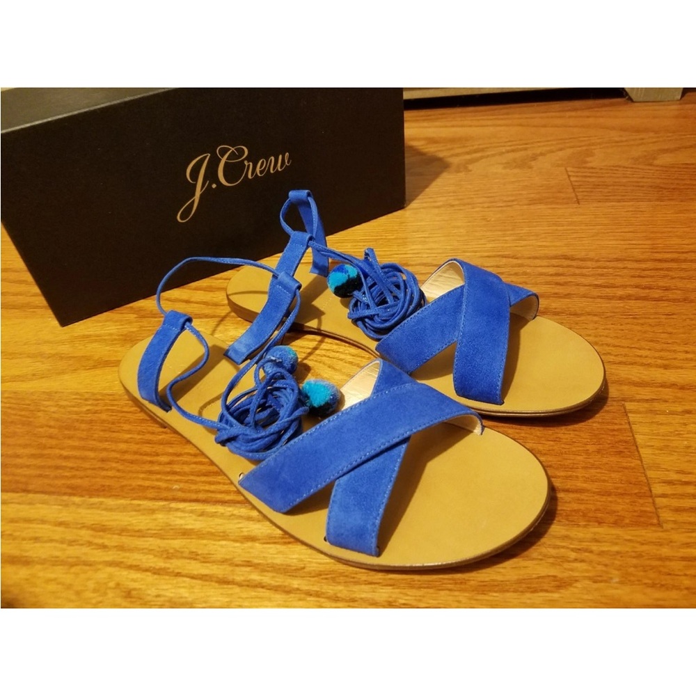 J. Crew Blue Sandals with Crisscross Lace Up Straps. Size 8
